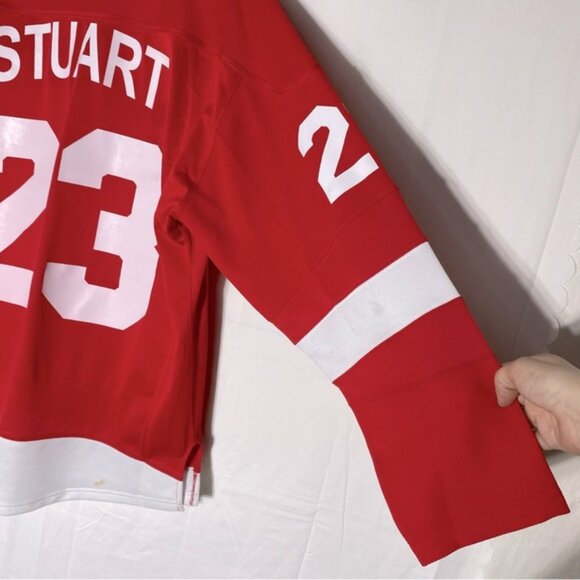 NHL RBK Detroit Red Wings Signed Brad Stuart #23 Red White Hockey Jersey M - Picture 12 of 16